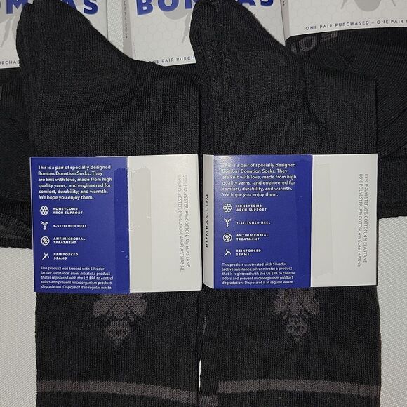 Bombas Men's Large 9.5-13 US Men Black Calf Socks Bee Lot of 5 Pair - Picture 3 of 6